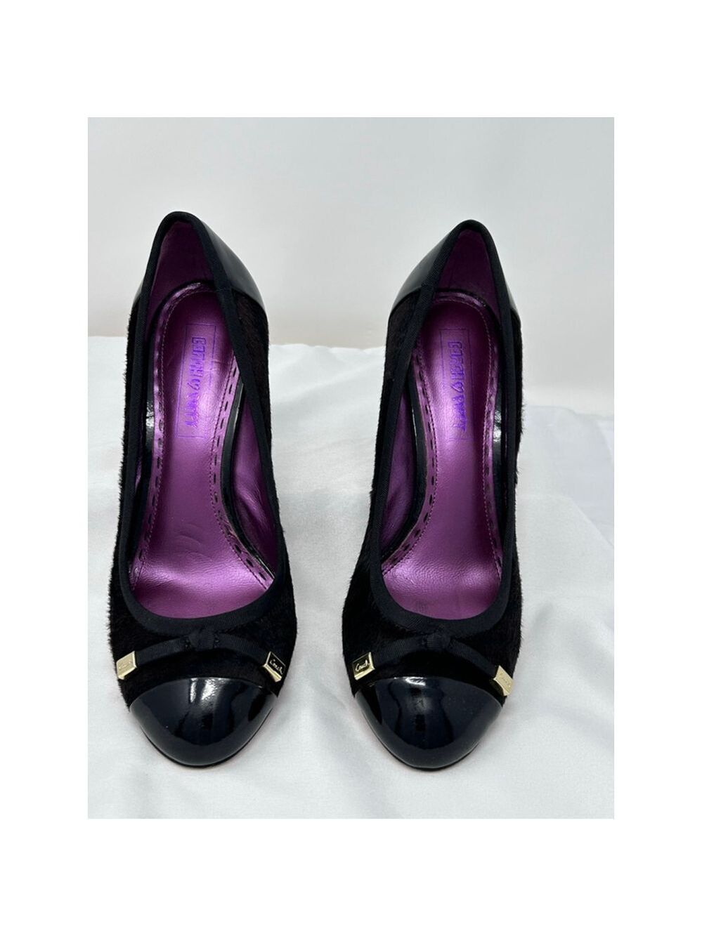 Coach Poppy Black Calf Hair Tiger Stripe Patent Pumps 7.5 Purple Insole - Picture 3 of 10
